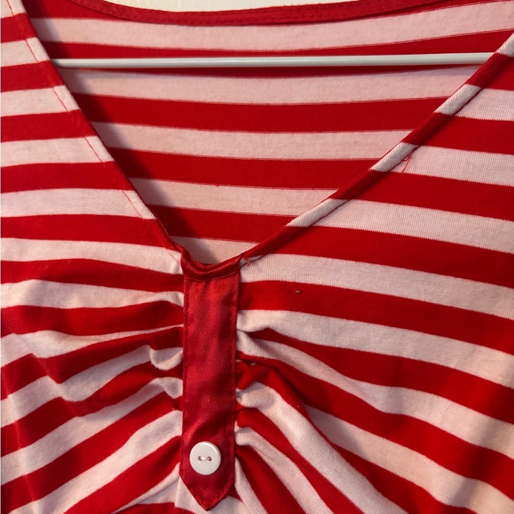 Cat Lady Core Cozy Vibes Red and White Striped Drop Waist Dress - Picture 6 of 6